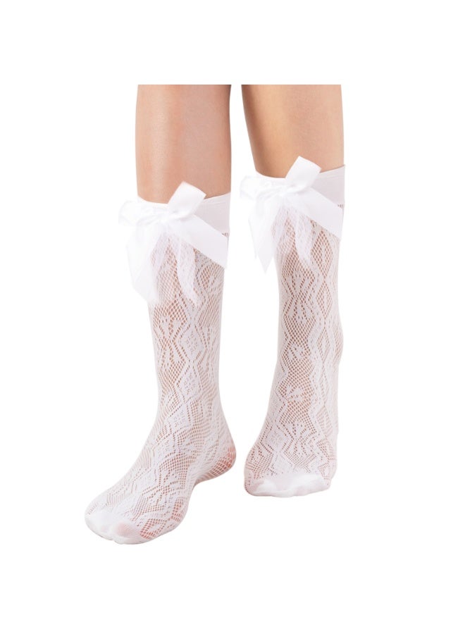 2PCS Women's Lace Socks Ankle Socks Bow Short Socks High Elastane Knee High Stockings for Women Girls - Image 3